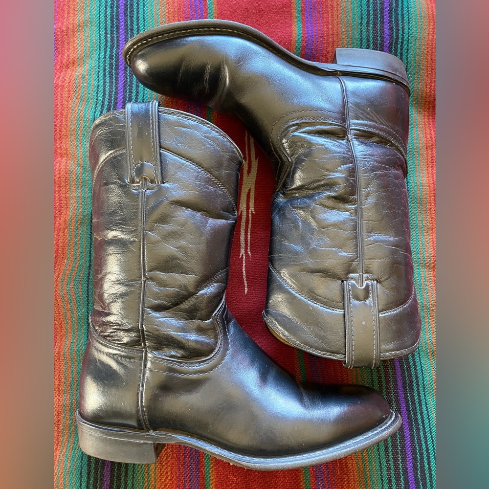 VTG Rodeo Drive Roper Leather Cowboy Women’s Boots! Black. Size 7M. Rad & Rare!